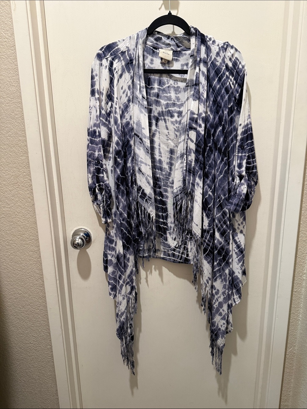 Knox RoseBlue Tie-Dye Fringe Open Cardigan -